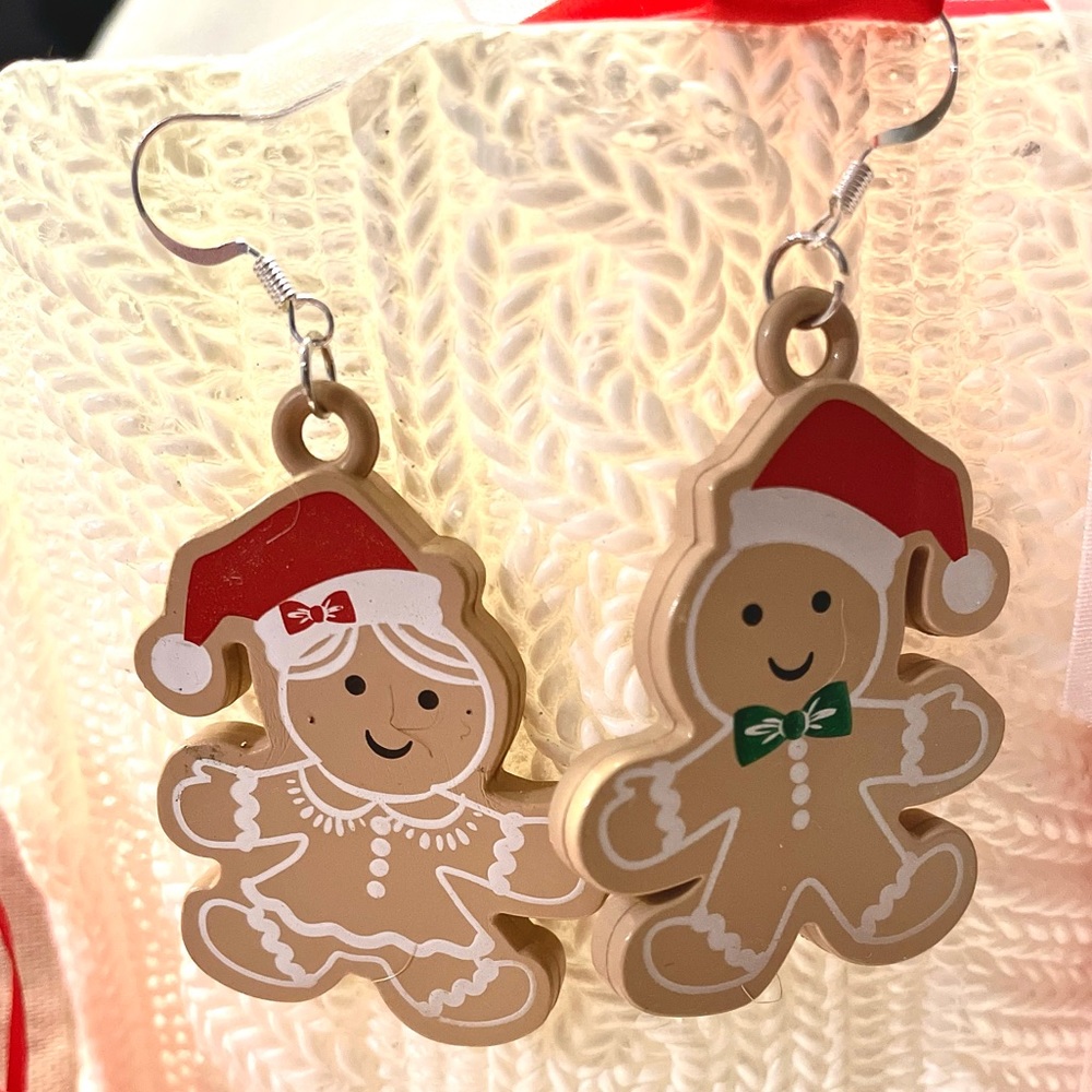 Mini ginger bread couple ornament earrings Christmas